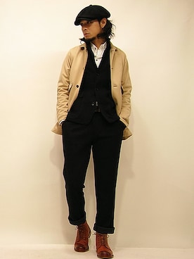 「curly」｜「アイテム（ステンカラーコート）」を使った、セキさん（メンズ・180cm）の冬コーディネート