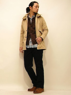 「curly」｜「アイテム（ステンカラーコート）」を使った、セキさん（メンズ・180cm）の冬コーディネート