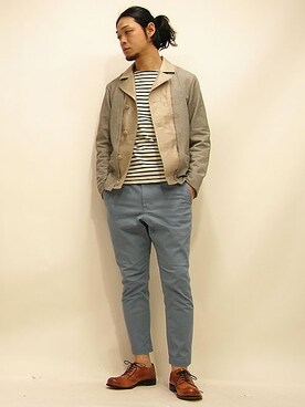 「THREE BLIND MICE（スリーブラインドマイス）のアイテム（パンツ）」を使った、セキさん（メンズ・180cm）の春コーディネート