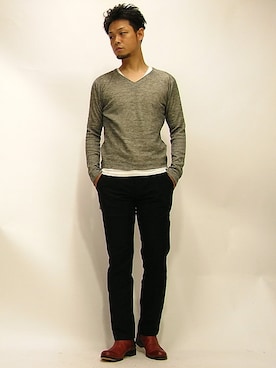 Vネックカットソー のメンズ人気ファッションコーディネート Wear Vネックカットソー のメンズ人気ファッションコーディネート Wear
