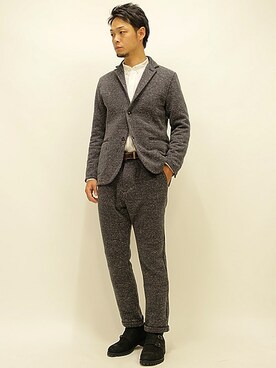 「 ウールパンツ」｜「アイテム（テーラードジャケット）」を使った、セキさん（メンズ・180cm）の秋コーディネート