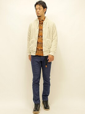 「ボタンダウンシャツ」｜「アイテム（ブルゾン）」を使った、セキさん（メンズ・180cm）の秋コーディネート