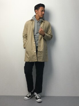 「MANUAL ALPHABET（マニュアル アルファベット）のアイテム（ステンカラーコート）」を使った、ryoma nagaokaさん（メンズ・182cm）の冬コーディネート
