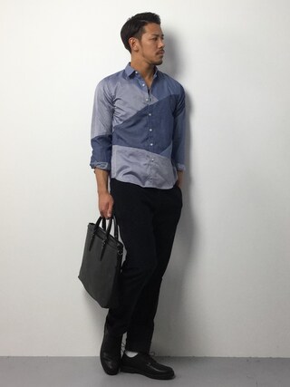 ryoma nagaoka使用「AKM（【AKM】スーピマコットンVネックTシャツ）」的時尚穿搭