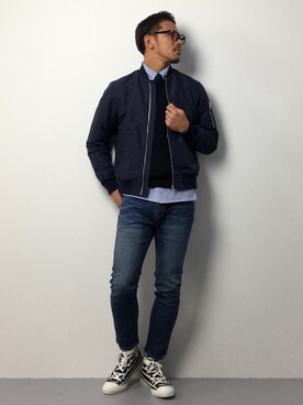 「ADAM ET ROPE'（アダムエロペ）のアイテム（MA-1）」を使った、ryoma nagaokaさん（メンズ・182cm）の春コーディネート