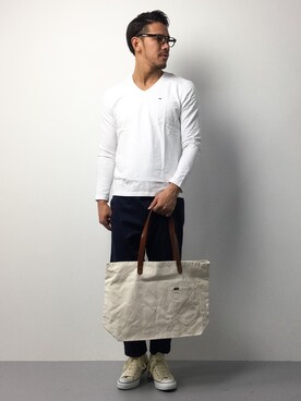 「HILFIGER DENIM（ヒルフィガーデニム）のアイテム（Tシャツ/カットソー）」を使った、ryoma nagaokaさん（メンズ・182cm）の春コーディネート