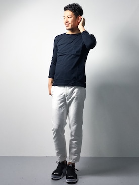 「ネイビー×ホワイト」｜「アイテム（その他トップス）」を使った、ryoma nagaokaさん（メンズ・182cm）の春コーディネート