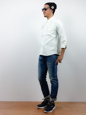 「The DUFFER of ST.GEORGE（ザダファーオブセントジョージ）の"D" WAPEEN KNIT CAP：ワッペンニットキャップ（ニットキャップ/ビーニー）」を使った、ryoma nagaokaさん（メンズ・182cm）の春コーディネート