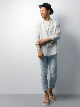 「MR.OLIVE（ミスターオリーブ）のアイテム（ハット）」を使った、ryoma nagaokaさん（メンズ・182cm）の春コーディネート