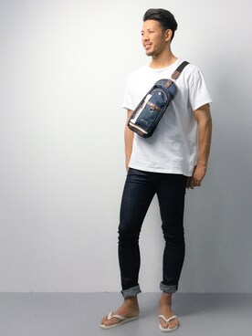 「アイテム（ボディバッグ/ウエストポーチ、ブルー系）」を使った、ryoma nagaokaさん（メンズ・182cm）の春コーディネート