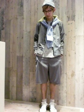 「HARE（ハレ）のアイテム（スタジャン）」を使った、藤森大輝さん（メンズ・172cm）の春コーディネート