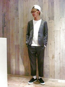 「HARE（ハレ）のアイテム（ノーカラージャケット）」を使った、藤森大輝さん（メンズ・172cm）の春コーディネート