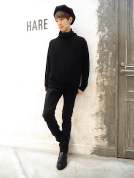 「HARE（ハレ）のアイテム（ハンチング/ベレー帽）」を使った、藤森大輝さん（メンズ・172cm）の冬コーディネート