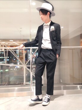 「アイテム（ストール/ショール、ホワイト系）」を使った、藤森大輝さん（メンズ・172cm）の春コーディネート