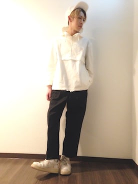 「HARE（ハレ）のアイテム（キャップ）」を使った、藤森大輝さん（メンズ・172cm）の春コーディネート