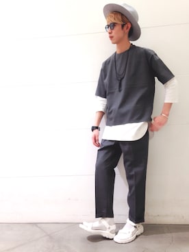 「HARE（ハレ）のアイテム（ハット）」を使った、藤森大輝さん（メンズ・172cm）の春コーディネート