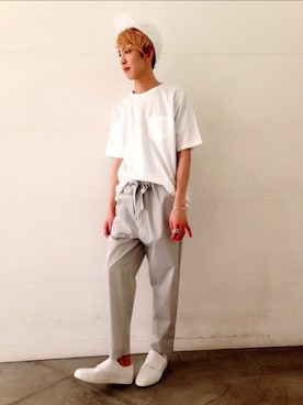 「HARE（ハレ）のアイテム（キャップ）」を使った、藤森大輝さん（メンズ・172cm）の春コーディネート