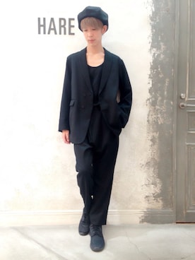 「HARE（ハレ）のアイテム（ハンチング/ベレー帽）」を使った、藤森大輝さん（メンズ・172cm）の秋コーディネート