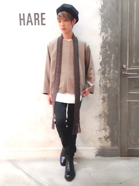 「HARE（ハレ）のアイテム（ハンチング/ベレー帽）」を使った、藤森大輝さん（メンズ・172cm）の秋コーディネート