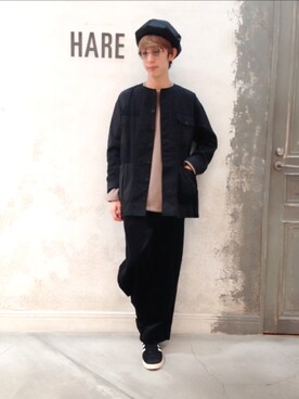 「HARE（ハレ）のアイテム（ハンチング/ベレー帽）」を使った、藤森大輝さん（メンズ・172cm）の秋コーディネート