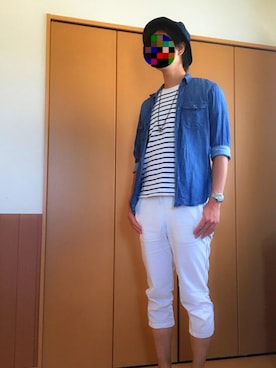 「マリンコーデ」｜「アイテム（デニムジャケット）」を使った、hikaru さん（メンズ・184cm）の夏コーディネート