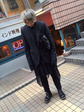 コムデギャルソンオムプリュス ジャガード織りフリル ロングジャケット