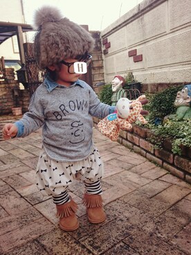 「OPAQUE（オペーク）のアイテム（帽子）」を使った、HAM-NICOさん（キッズ・80cm）の冬コーディネート