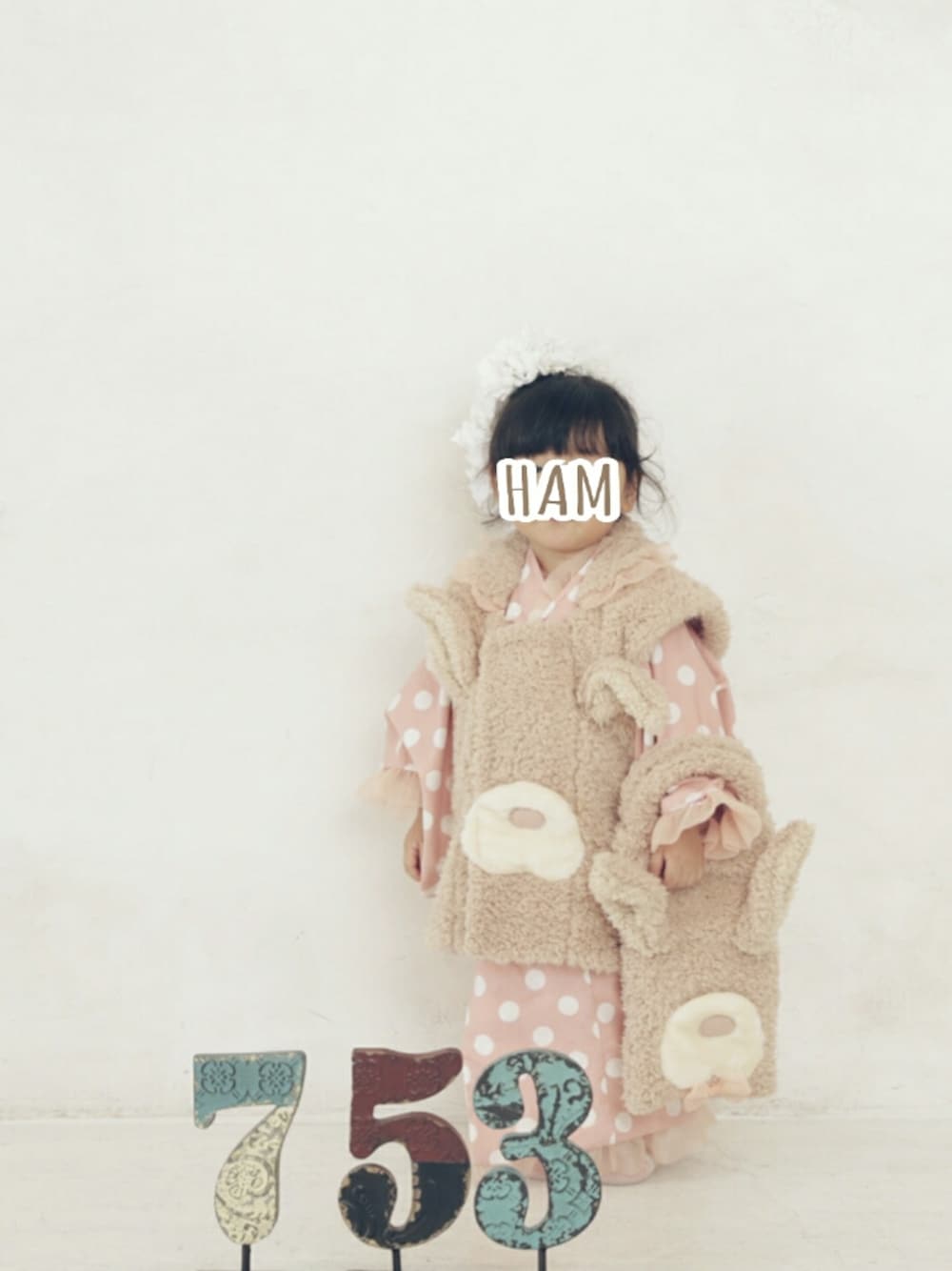 「七五三、七五三スタイル、七五三前撮り、着物、3歳、ハンドメイド、handmade、酉年、年賀状」｜「自らこのポーズ😂のアイテム（その他、その他）」を使った、HAM-NICOさん（キッズ・90cm）の秋コーディネートの1枚目の写真