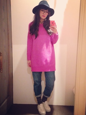 「ピンクニット」｜marieさん（レディース・160cm）の冬コーディネート