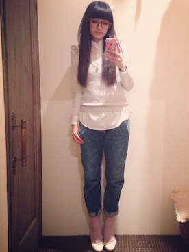 「テーパードデニム」｜marieさん（レディース・160cm）の冬コーディネート