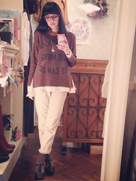 「ロゴニット」｜「アイテム（その他シューズ）」を使った、marieさん（レディース・160cm）の冬コーディネート