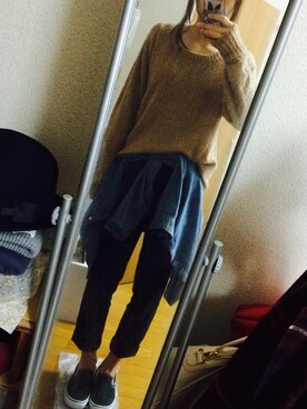 「しまむら（シマムラ）のアイテム（チノパンツ、ブラック系）」を使った、yuyuさん（レディース・163cm）の秋コーディネート