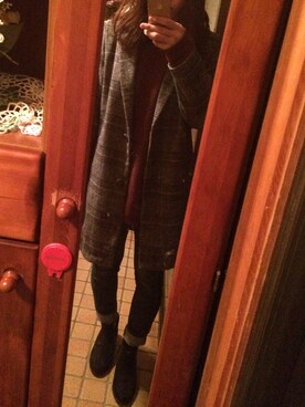 「H&M（エイチ・アンド・エム）のアイテム（ニット/セーター、レッド系）」を使った、yuyuさん（レディース・163cm）の冬コーディネート