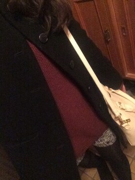 「H&M（エイチ・アンド・エム）のアイテム（ニット/セーター、レッド系）」を使った、yuyuさん（レディース・163cm）の冬コーディネート