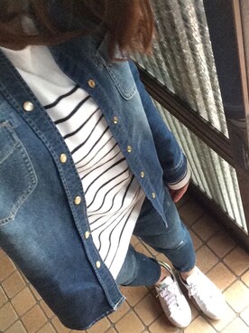 「ZARA（ザラ）のアイテム（デニムパンツ、ブルー系）」を使った、yuyuさん（レディース・163cm）の春コーディネート