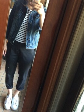 「GAP（ギャップ）のアイテム（デニムジャケット、ブルー系）」を使った、yuyuさん（レディース・163cm）の春コーディネート