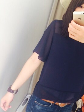 「CAPRICEUXのアイテム（シャツ/ブラウス、ブルー系）」を使った、yuyuさん（レディース・163cm）の春コーディネート