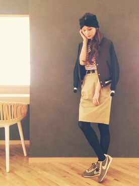 「G.V.G.V.（ジーヴィージーヴィー）のWOOL STUDIUM BLOUSON（ブルゾン）」を使った、秦麻里子さん（レディース・170cm）の秋コーディネート