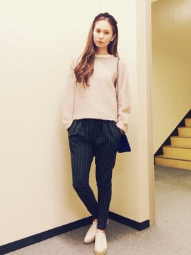 「CORTESWORKSの厚底の靴（その他シューズ、ベージュ系）」を使った、秦麻里子さん（レディース・170cm）の冬コーディネート
