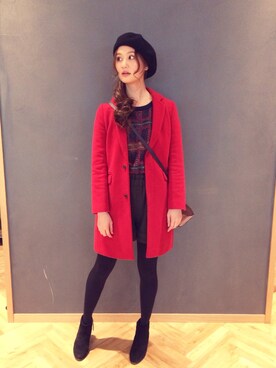 「BEAUTY&YOUTH UNITED ARROWS（ビューティーアンドユースユナイテッドアローズ）のBEAUTY&YOUTH コート（その他アウター、レッド系）」を使った、秦麻里子さん（レディース・170cm）の冬コーディネート
