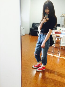 「ハイネックトップス」｜秦麻里子さん（レディース・170cm）の春コーディネート