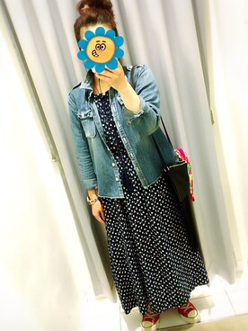 「ems excite（エムズエキサイト）のアイテム（ワンピース、ブルー系）」を使った、shioriさん（レディース・155cm）の春コーディネート