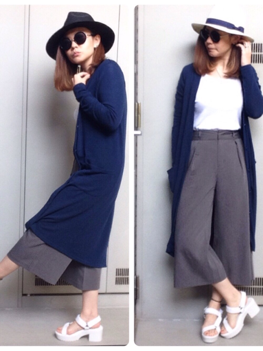 「GU、AZUL by moussy、ハット、ツバ広ハット、ガウチョパンツ、ロングカーディガン、スポーツサンダル、スポサン、UNIQLO」｜「AZUL by moussyのアイテム（ハット、ブラック系）」を使った、YUKA.さん（レディース・165cm）の春コーディネートの1枚目の写真