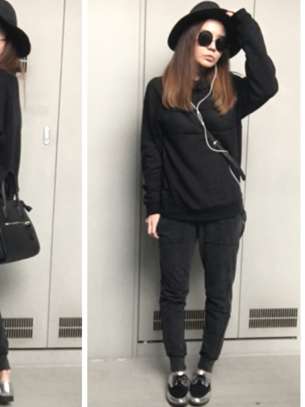 「カジュアル、ゆるコーデ、ママコーデ、ツバ広ハット、ショルダーバッグ、スウェット、GU、H&M、UNIQLO、プチプラ」｜「H&Mのアイテム（スウェット、ブラック系）」を使った、YUKA.さん（レディース・165cm）の冬コーディネートの1枚目の写真