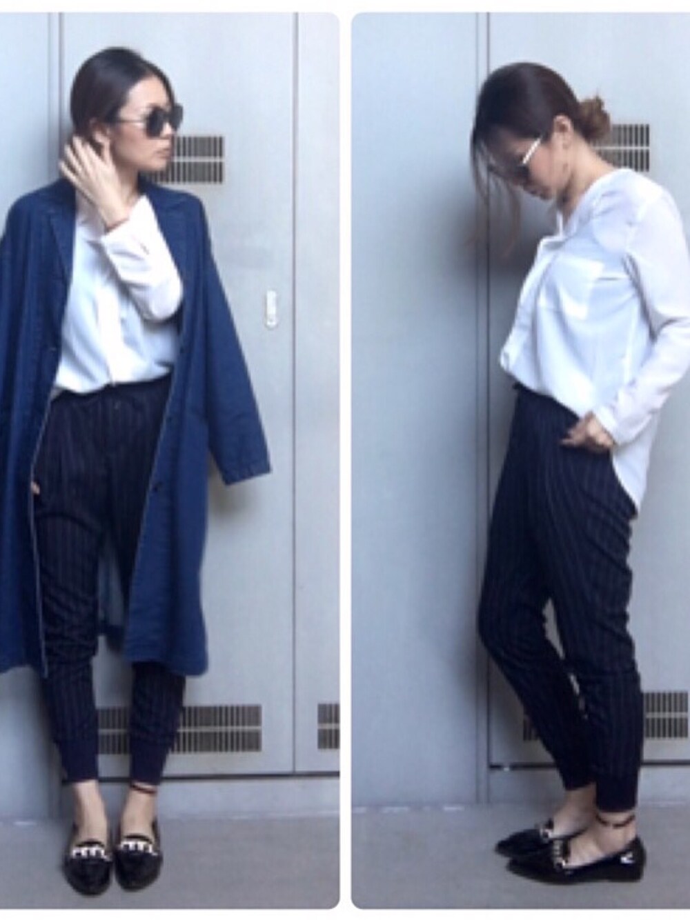 「GU、UNIQLO、ジョガーパンツ、しまむら、シャツスタイル、シンプル、大人カジュアル、プチプラ、夏、デニム」｜「GUのアイテム（チェスターコート、ブルー系）」を使った、YUKA.さん（レディース・165cm）の春コーディネートの1枚目の写真