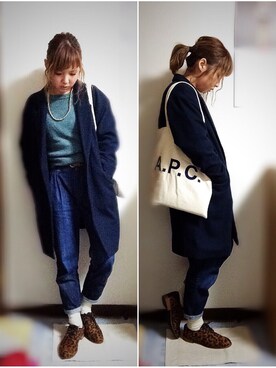「A.P.C.」｜「アイテム（チェスターコート）」を使った、neungさん（レディース・158cm）の冬コーディネート