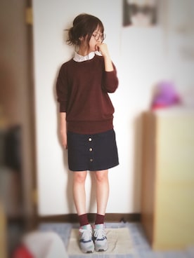 「レンガ色」｜「アイテム（グレー系）」を使った、neungさん（レディース・158cm）の秋コーディネート