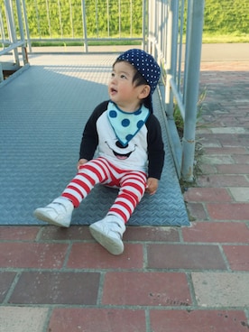 「H&M（エイチ・アンド・エム）のアイテム（キャップ、ブルー系）」を使った、HARURUさん（キッズ・80cm）の春コーディネート