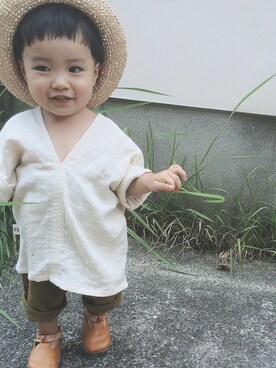 「息子」｜「アイテム（その他シューズ）」を使った、らい坊さん（キッズ・80cm）の夏コーディネート