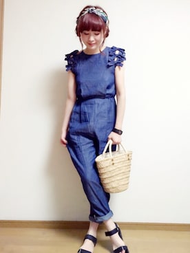 「KIKKA THE DIARY OF（キッカ　ザ　ダイアリー　オブ）のアイテム（オールインワン・サロペット）」を使った、michan🍓(o❛◡❛o)さん（レディース・161cm）の夏コーディネート